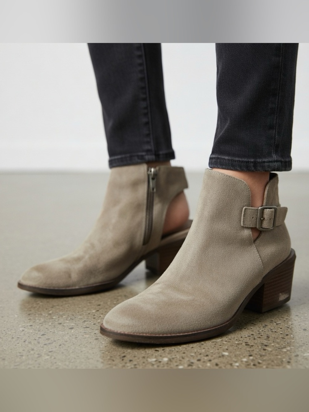 Börn Margret Taupe Suede Leather Open Back Heel Booties Buckle Ankle Boots 6.5